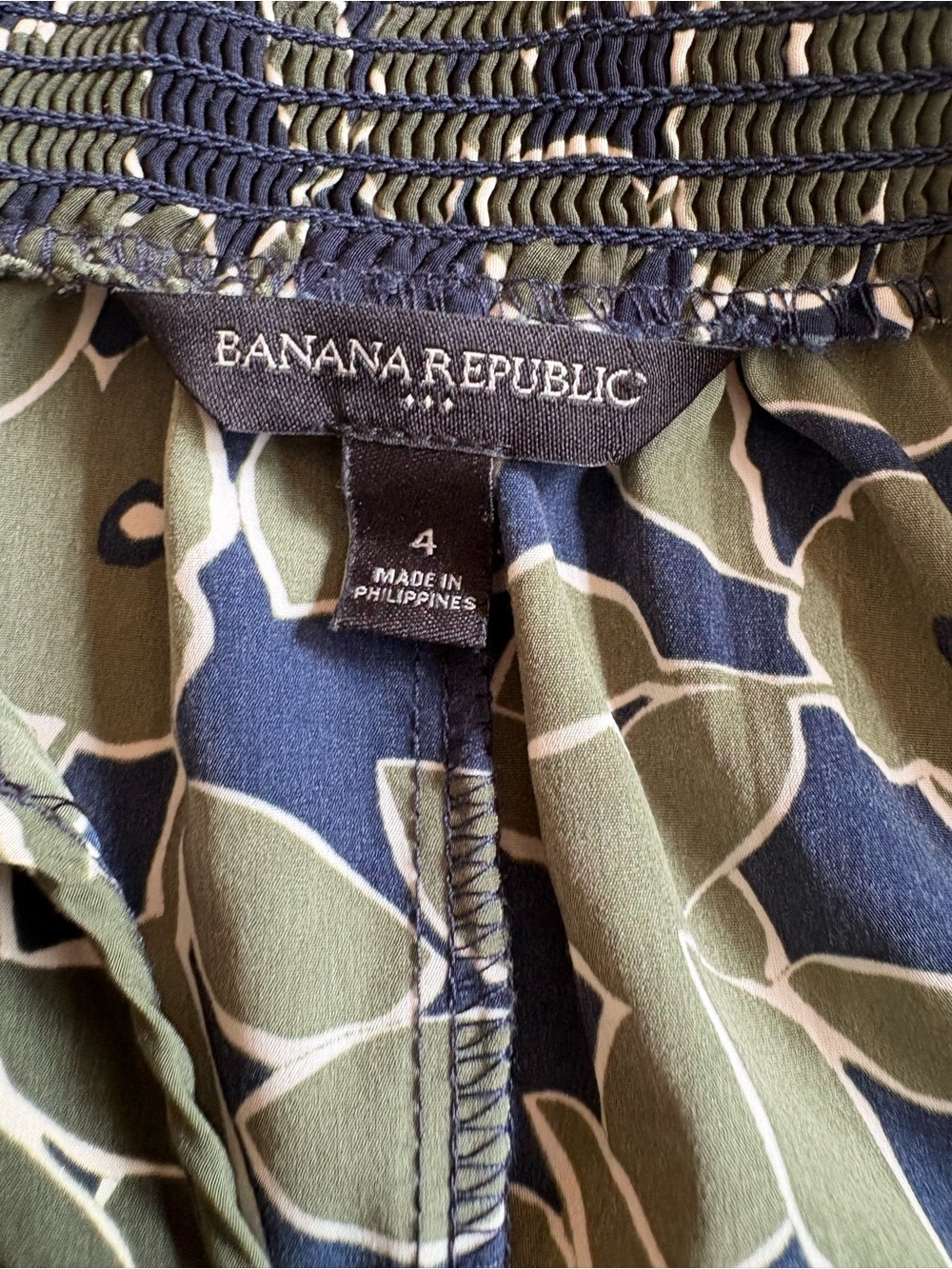 Banana Republic Olive Green Floral Tie Neck Shift Dress Pockets 4 Boho Preppy - Picture 5 of 7